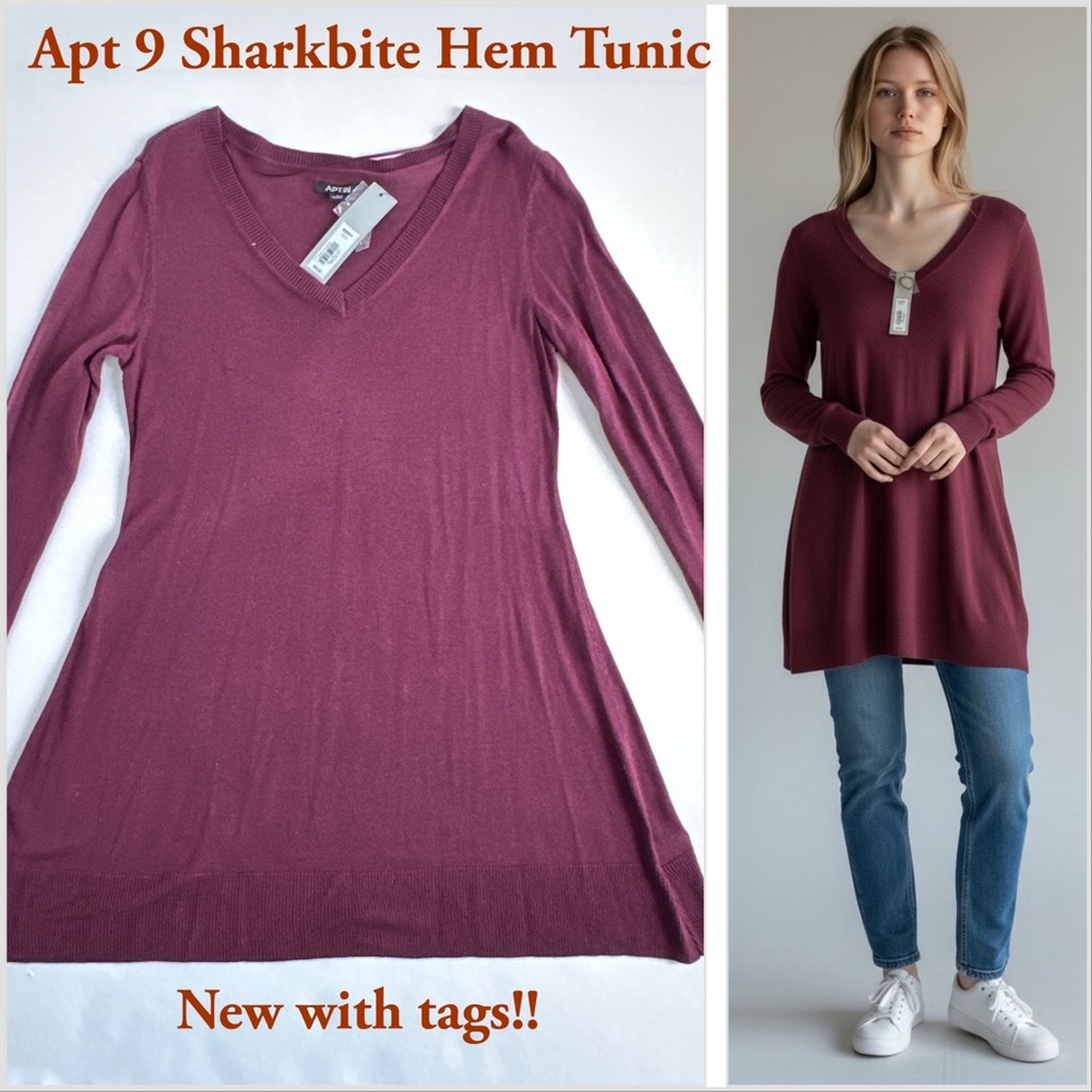 NWT! Apt. 9 Shark Bite Hem Tunic Length Sweater